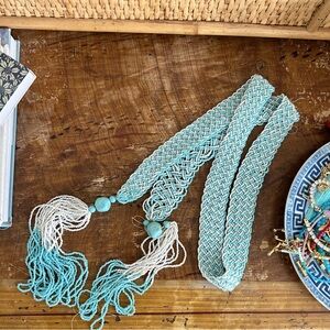 Vintage 1970s fully beaded belt, scarf, necklace